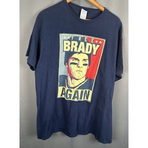 Free Brady‎ Again Men's X-Large Blue T Shirt-New England Patriots-Tom Brady